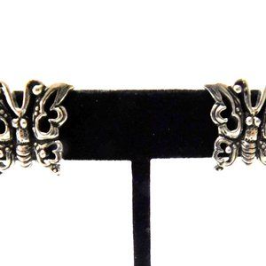 Silver Tone Butterfly Screw on Earrings Womens Fashion Jewelry